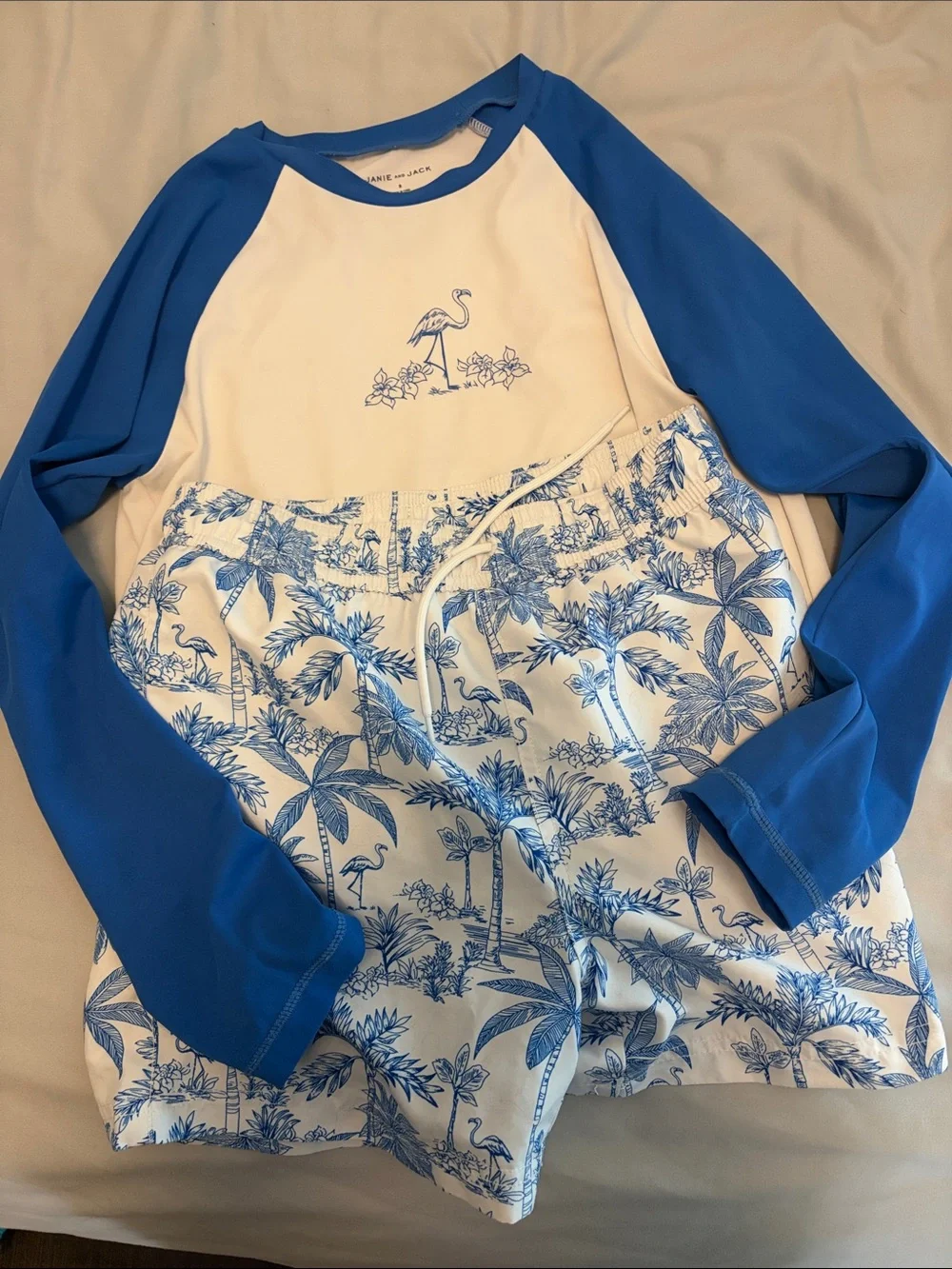 Janie and Jack Blue & White Flamingo Rashguard Swim Set